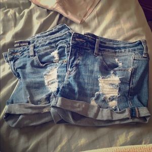 Distressed jean shorts